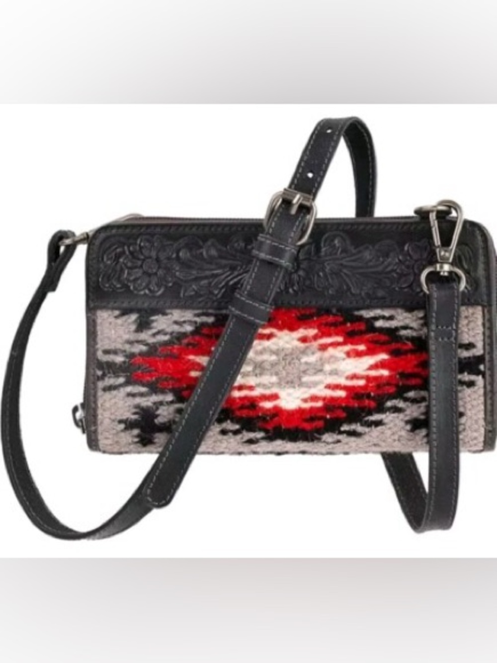 NWOT Handcrafted Southwestern-Style Red and Black Shoulder Bag L54